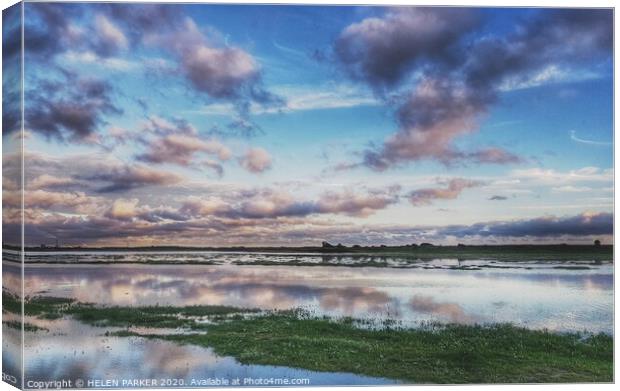 Sunset cloud reflections Canvas Print by HELEN PARKER