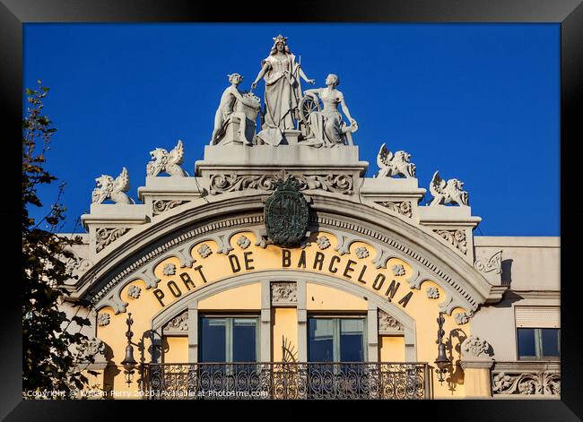Port Authority Building Statues Barcelona Spain Framed Print by William Perry