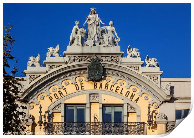 Port Authority Building Statues Barcelona Spain Print by William Perry