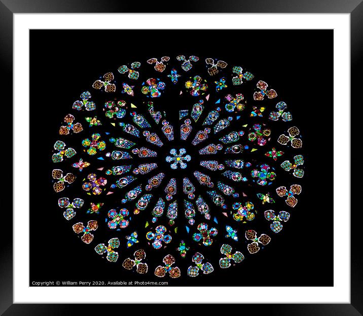 Rayonnant Rose Stained Glass Window Saint Mary of Pine Tree, in Barcelona, Spain Framed Mounted Print by William Perry
