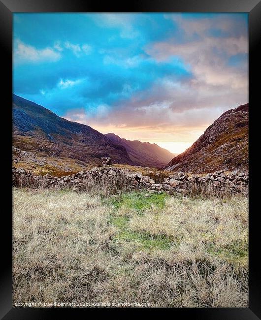 Sunset Mountain Snowdonia Framed Print by David Bennett