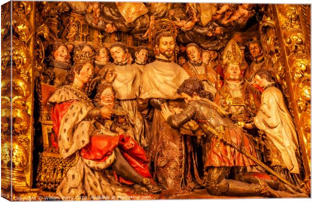 Sculpted Wooden Altarpiece Mercedarian Order Barcelona Cathedral Spain Canvas Print by William Perry