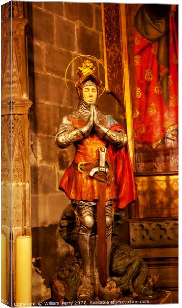 St George Statue Gothic Catholic Barcelona Cathedral Catalonia Spain Canvas Print by William Perry