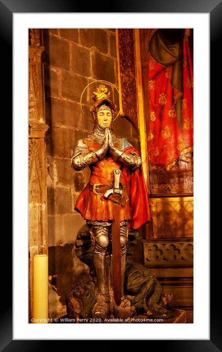 St George Statue Gothic Catholic Barcelona Cathedral Catalonia Spain Framed Mounted Print by William Perry