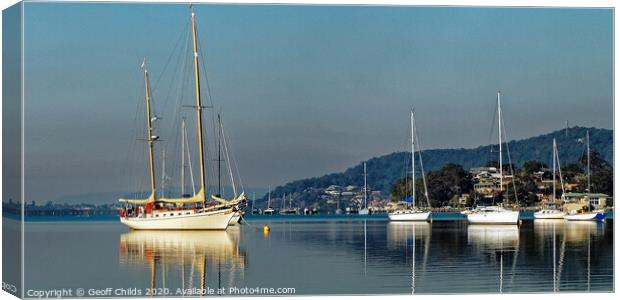 Gosford waterfront Yacht Reflections.  Canvas Print by Geoff Childs