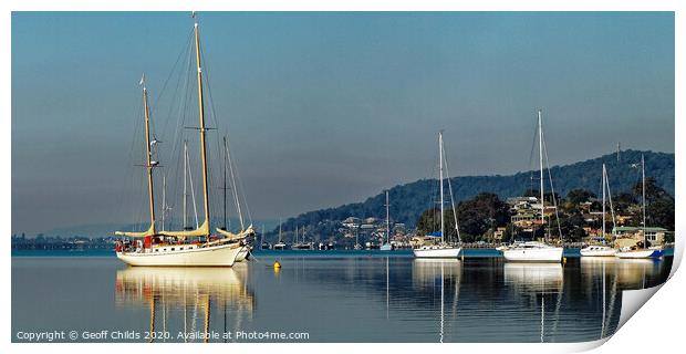 Gosford waterfront Yacht Reflections.  Print by Geoff Childs