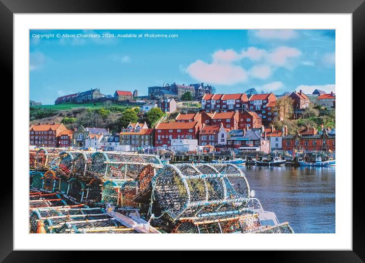 Whitby Harbour Fishing Baskets Framed Mounted Print by Alison Chambers