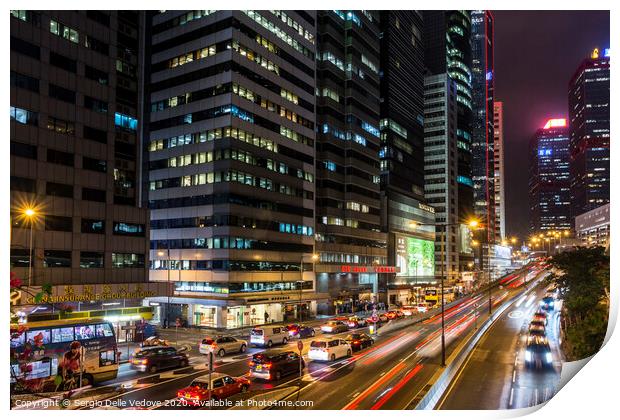 Hong Kong downtown at night  Print by Sergio Delle Vedove