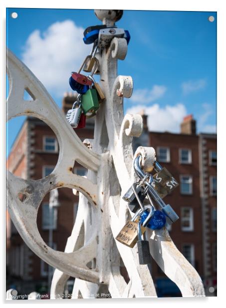 Halfpenny bridge lockers in Dublin, Ireland Acrylic by Frank Bach
