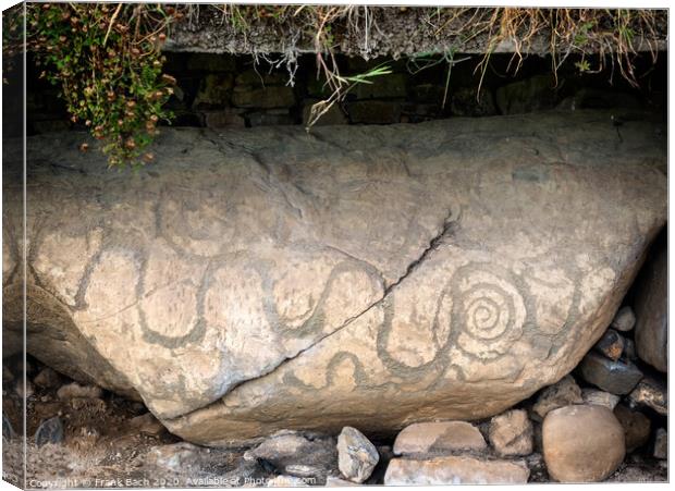 Knowth Neolithic Mound, Kerbstone with spirals and lozenges, Ireland Canvas Print by Frank Bach