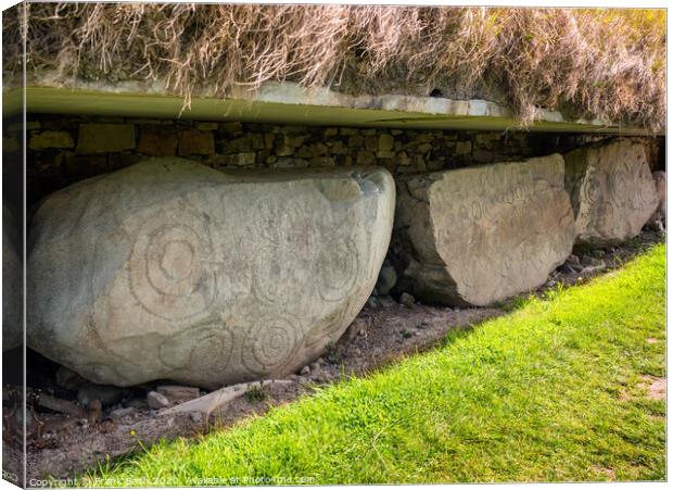 Knowth Neolithic Mound, Kerbstone with spirals and lozenges, Ireland Canvas Print by Frank Bach