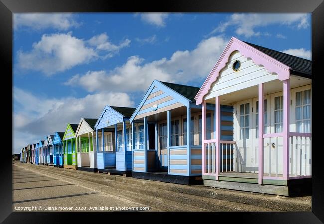 Southwold beach huts  Framed Print by Diana Mower