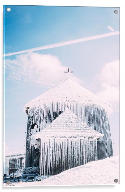 Winter Snow Chapel Acrylic by Patrycja Polechonska