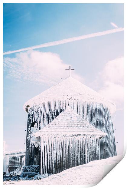 Winter Snow Chapel Print by Patrycja Polechonska