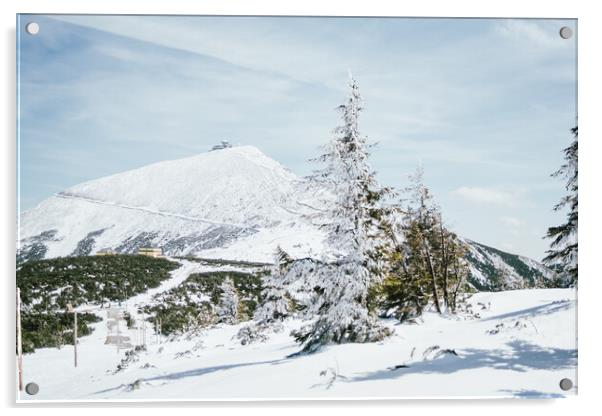 Sniezka Mountain Winter Acrylic by Patrycja Polechonska