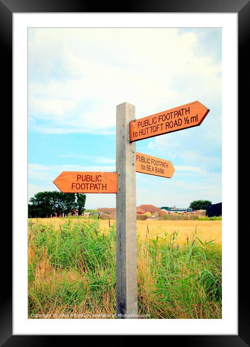 Coastal footpath signpost at Sutton on Sea, Lincolnshire. Framed Mounted Print by john hill
