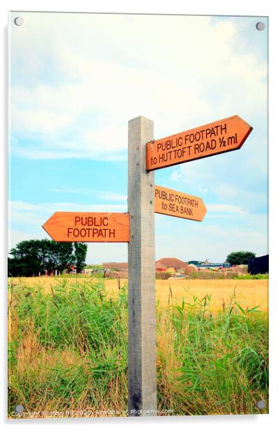 Coastal footpath signpost at Sutton on Sea, Lincolnshire. Acrylic by john hill