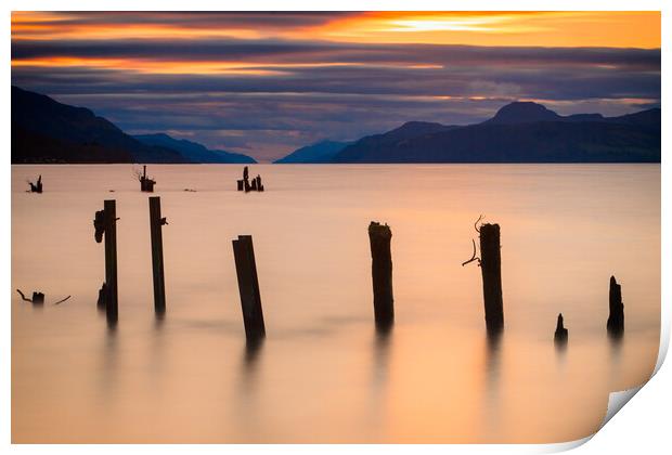 Golden Tranquility at Loch Ness Print by John Frid