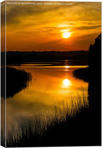 Sunset over Chew Valley lake Canvas Print by Paul Richards