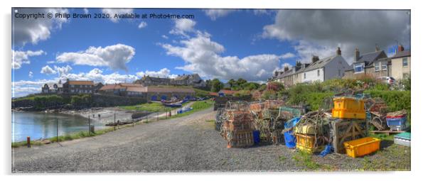 Craster Harbour in Northumberland. Panorama Acrylic by Philip Brown