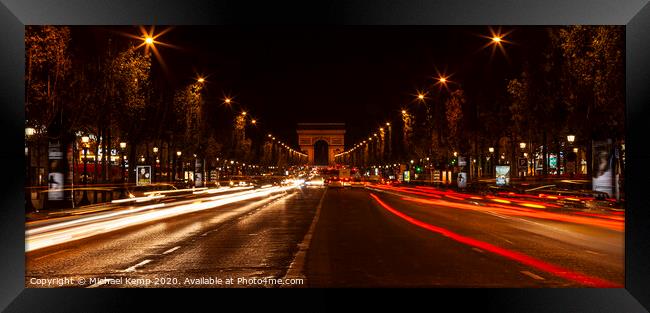 Champs Elyéese at night. Framed Print by Michael Kemp
