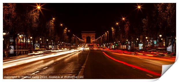 Champs Elyéese at night. Print by Michael Kemp