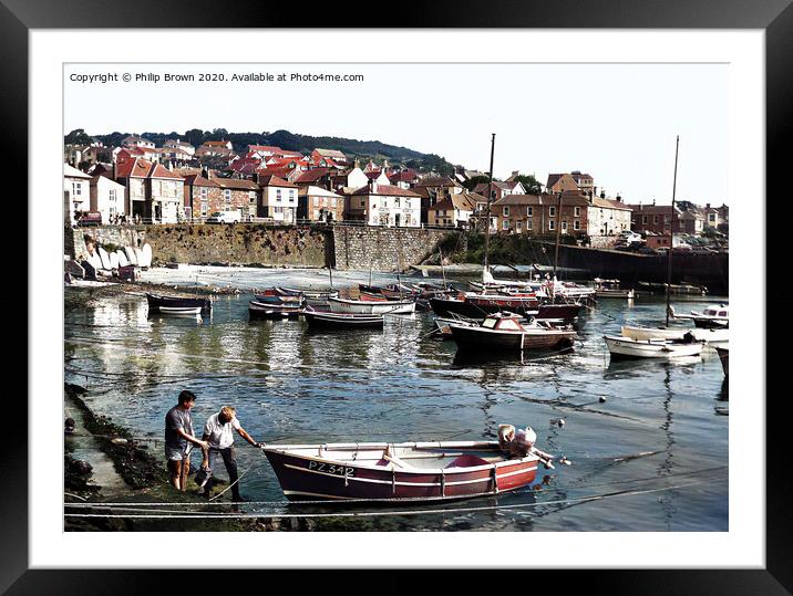 Mousehole in Cornwall 1980's Colorized  Framed Mounted Print by Philip Brown