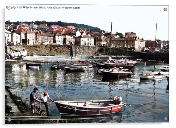 Mousehole in Cornwall 1980's Colorized  Acrylic by Philip Brown