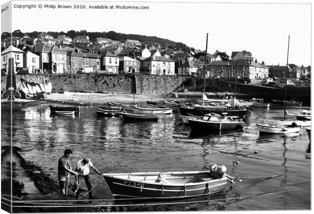 Mousehole in Cornwall 1980's B&W Canvas Print by Philip Brown