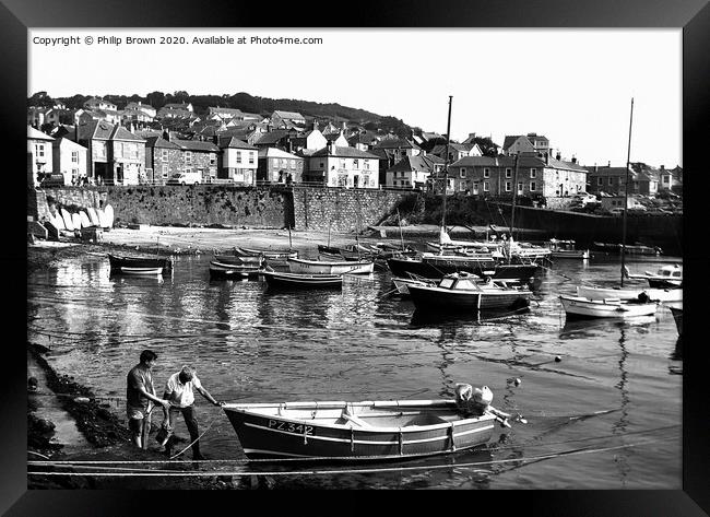 Mousehole in Cornwall 1980's B&W Framed Print by Philip Brown
