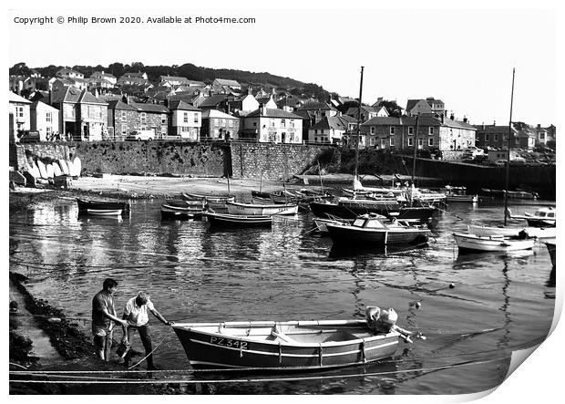 Mousehole in Cornwall 1980's B&W Print by Philip Brown