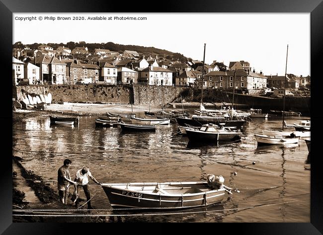 Mousehole in Cornwall 1980's Sepia Framed Print by Philip Brown