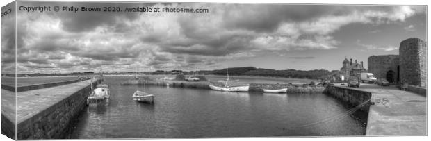 Beadnell Harbour, Northumbri, B&W Panorama 1 Canvas Print by Philip Brown