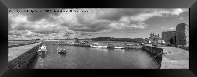 Beadnell Harbour, Northumbri, B&W Panorama 1 Framed Print by Philip Brown