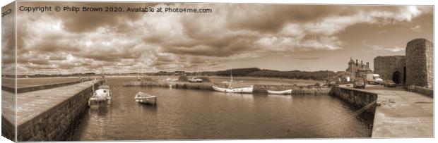 Beadnell Harbour, Northumbria, Sepia Panorama 1 Canvas Print by Philip Brown