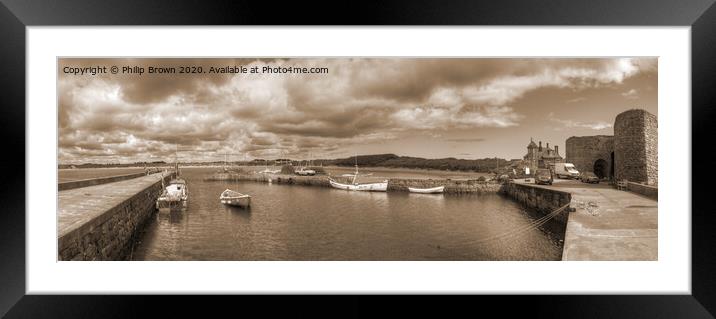 Beadnell Harbour, Northumbria, Sepia Panorama 1 Framed Mounted Print by Philip Brown