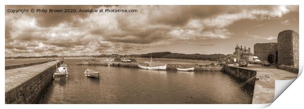 Beadnell Harbour, Northumbria, Sepia Panorama 1 Print by Philip Brown