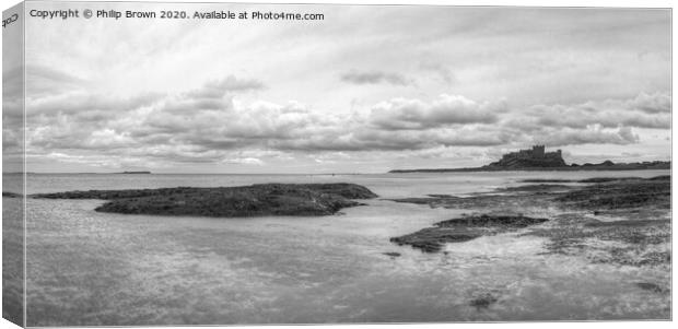 Bamburgh Castle from the Beach, B&W Panorama Canvas Print by Philip Brown