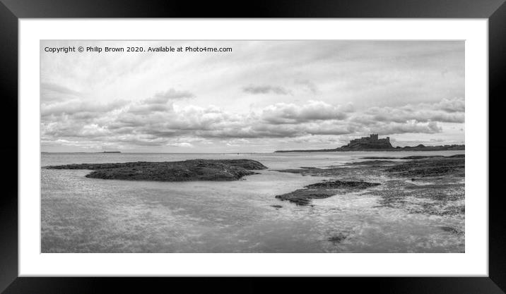 Bamburgh Castle from the Beach, B&W Panorama Framed Mounted Print by Philip Brown