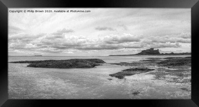 Bamburgh Castle from the Beach, B&W Panorama Framed Print by Philip Brown