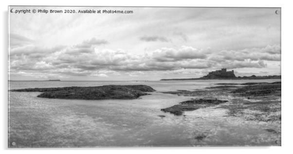 Bamburgh Castle from the Beach, B&W Panorama Acrylic by Philip Brown