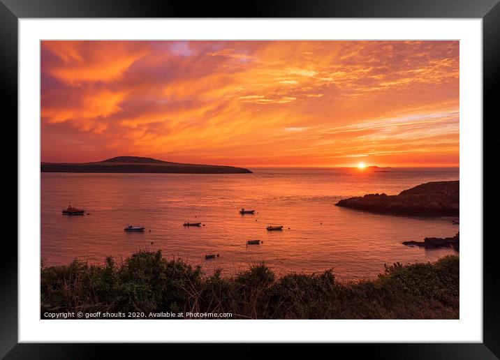 Sunset at St Justinians Framed Mounted Print by geoff shoults
