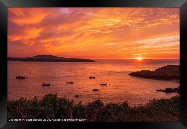Sunset at St Justinians Framed Print by geoff shoults