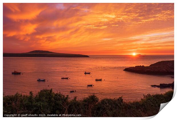 Sunset at St Justinians Print by geoff shoults
