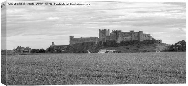 Bamburgh Castle in Northumberland, B&W Panorama Canvas Print by Philip Brown
