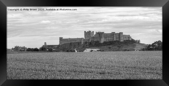 Bamburgh Castle in Northumberland, B&W Panorama Framed Print by Philip Brown
