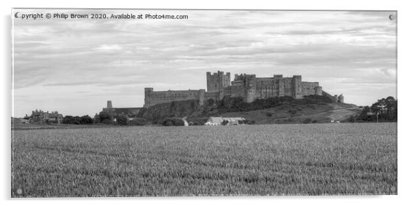 Bamburgh Castle in Northumberland, B&W Panorama Acrylic by Philip Brown