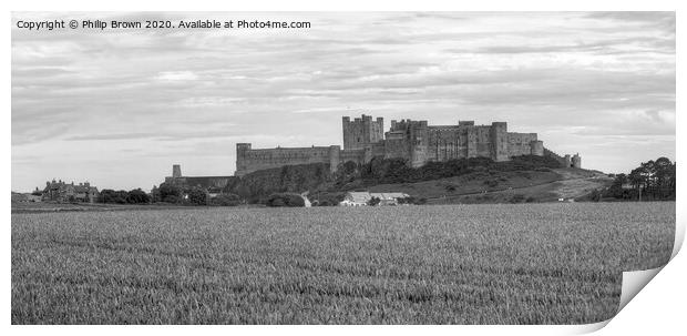 Bamburgh Castle in Northumberland, B&W Panorama Print by Philip Brown