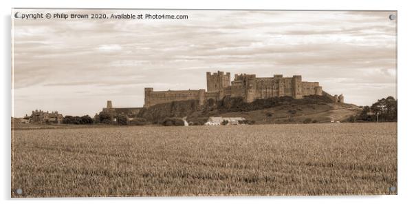 Bamburgh Castle in Northumberland, Sepia Panorama Acrylic by Philip Brown