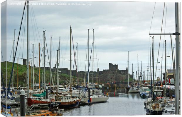 Peel Castle and boats, Isle of Man Canvas Print by Laurence Tobin